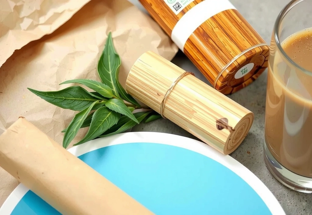 Eco-friendly packaging materials made from recycled paper and bamboo.