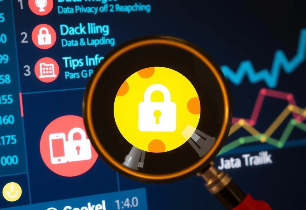 A magnifying glass examining a digital cookie icon on a screen, representing data privacy