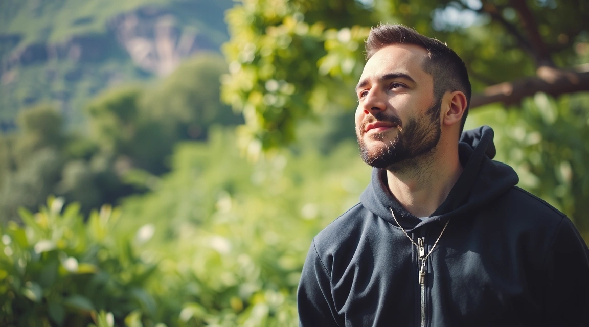 Man in a natural setting practicing mindfulness