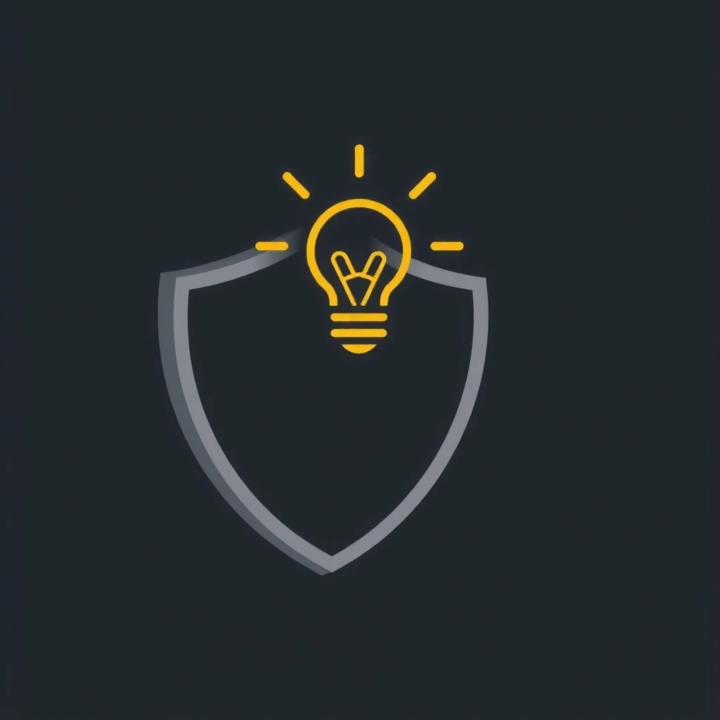A stylized icon representing intellectual property, featuring a lightbulb and a shield.